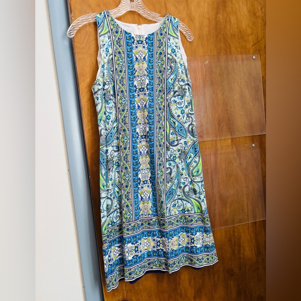 London Times Blue and Green Patterned Midi Dress